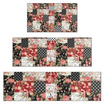 Pioneer Flower Floral Print Pattern Kitchen Rugs Sets Of 3,Kitchen Runner Rugs Non Skid Washable,Decorative Kitchen Floor Mats for Kitchen,Sink,Laundry,17"x30"  17"x47"   17"x59"