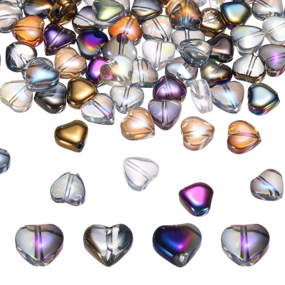 Uxcell 200 Pack Heart Glass Beads, Electroplate Glass Heart Shape Bead Crystal Pendant Charm for Bracelet Necklace DIY Jewelry Making, Multicolor