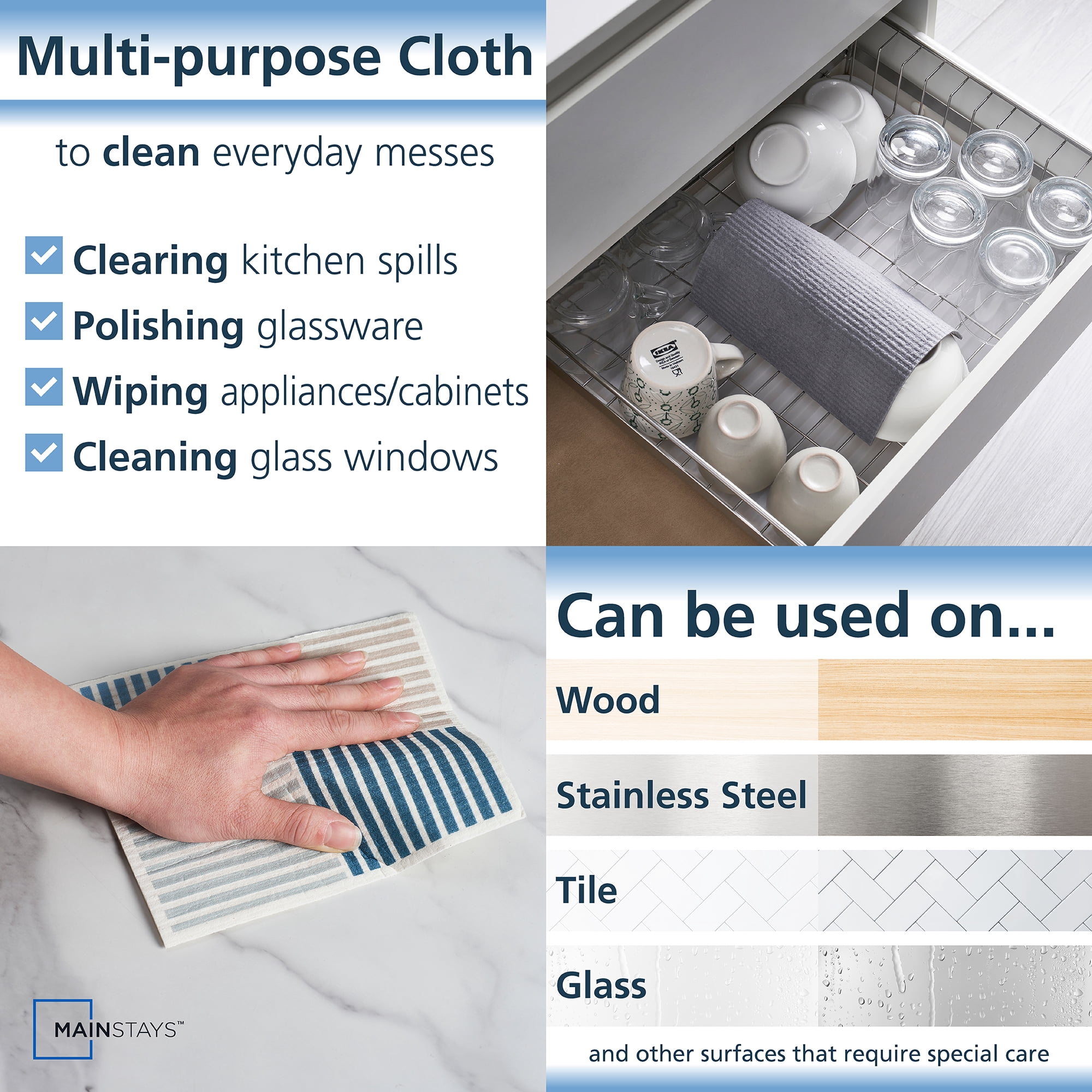 Mainstays Reusable Kitchen Dish Cloth Towels, Grey Multi (3 Pack)