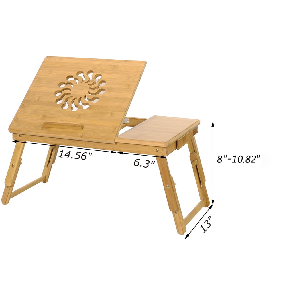 Lowestbest Folding Laptop Desk for Bed, Adjustable Bamboo Bed Table with Sunflower Engraving Pattern, Wood Color Lowestbest Folding Laptop Desk for Bed, Adjustable Bamboo Bed Table with Sunflower Engraving Pattern, Wood Color