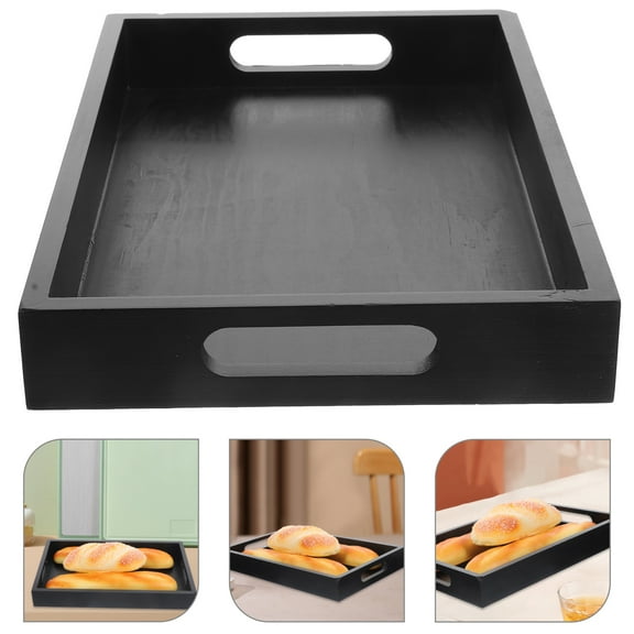 HOMOBABE Rectangular Tea Cup Tray Black 1Pcs 12.58X7.90X1.57in Wooden
