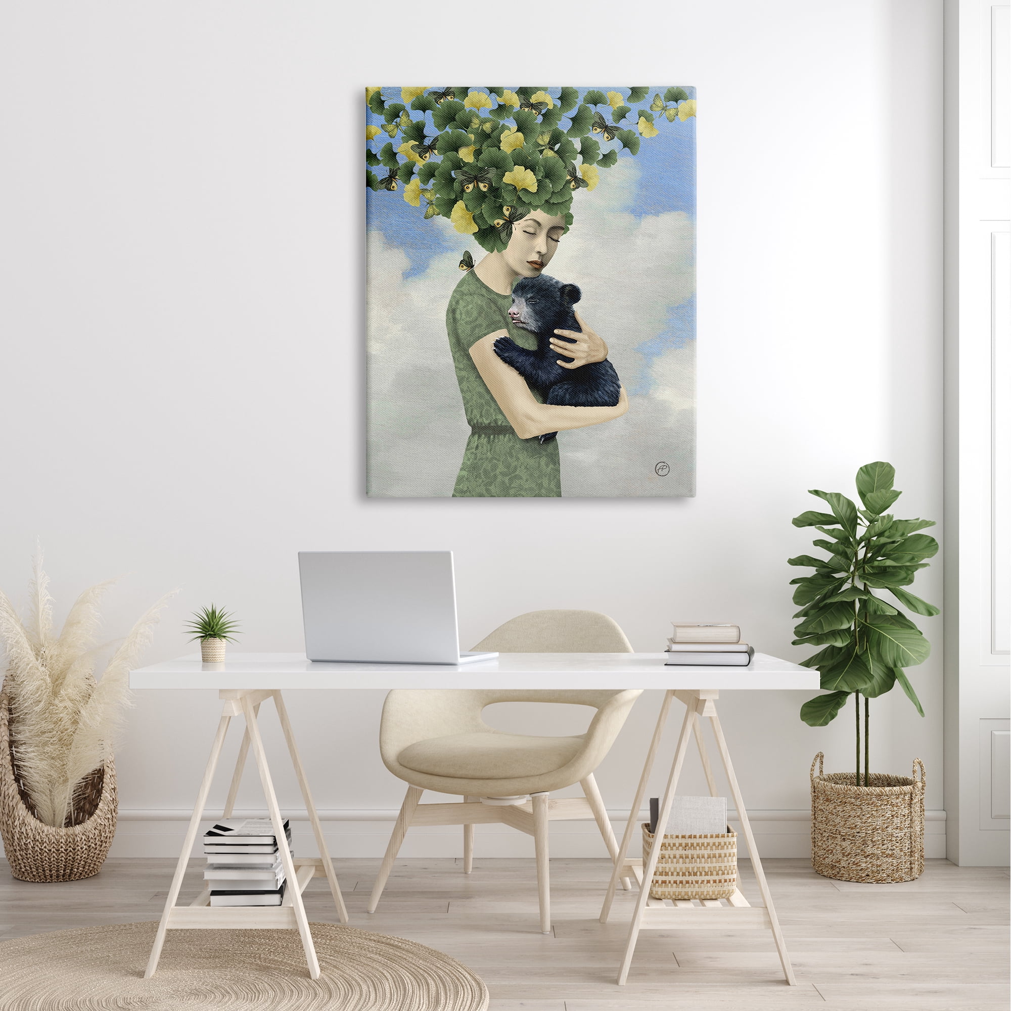 Stupell Industries Surreal Mother Earth Hair Vines Hugging Bear Cub ,36 x 48, Design by Paula Belle Flores