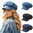 thumbnail image 3 of Womens Denim Newsboy Cap Cabbie Beret Hat With Visor Peaked Cap Casual Adjustable Denim Hat Headwear, 3 of 8