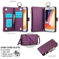 thumbnail image 3 of Crossbody Wallet Case for iPhone 7 / iPhone 8 / iPhone SE 2022 & 2020 RFID Blocking Card Slots, PU Leather Magnetic Snap Wristband Strap Zipper Pocket Phone Case with Stand Ring Buckle, Deeppurple, 3 of 7