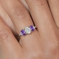 thumbnail image 5 of Gem Stone King 10K White Gold IGI Certified Lab Grown Diamond and Purple Amethyst 3-Stone Engagement Ring | 1.92 Cttw | Center Oval Diamond 1.00 Ct | E-F Color | VS1-VS2 Clarity (Size 6), 5 of 6