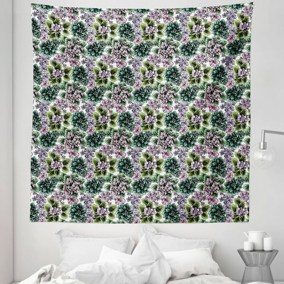Floral Tapestry, Flowering Plants Gardening Violet Peonies Hydrangea Foliage Illustration, Fabric Wall Hanging Decor for Bedroom Living Room Dorm, 5 Sizes, Multicolor, by Ambesonne