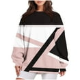 thumbnail image 1 of Pisexur Chandail en Molleton pour Femmes, Ourlet Fendu, Col Rond, Manches Longues, Graphique Géométrique, Tendance, Automne, Léger, Chandail à Capuchon, Décontracté, Ample, 1 of 4