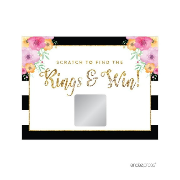 Floral Gold Glitter Wedding Bridal Shower Game Scratch Cards, 30-Pack