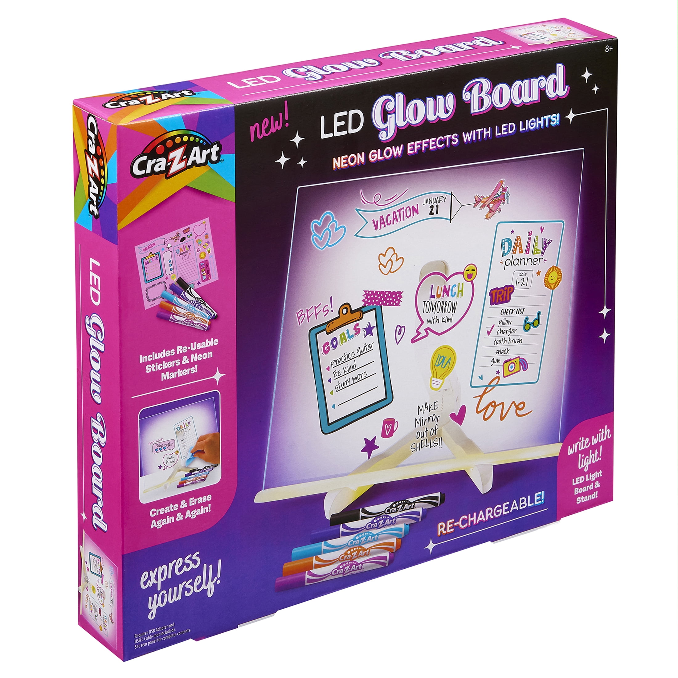 Cra-Z-Art LED Neon Glow Note Board  For Kids, Acrylic Dry Erase Board with Light, Ages 8 and up