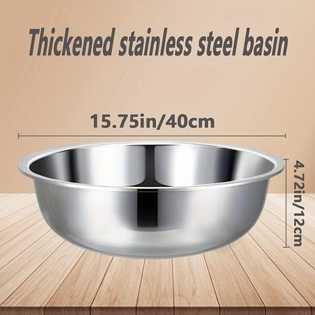 16 Inch Footed Stainless Steel Mixing Bowl, Rust-Resistant Large Salad Bowl, Fruit Veg Wash Basin Dish Pan, Easy Clean Durable Father’s Day Kitchen Gift