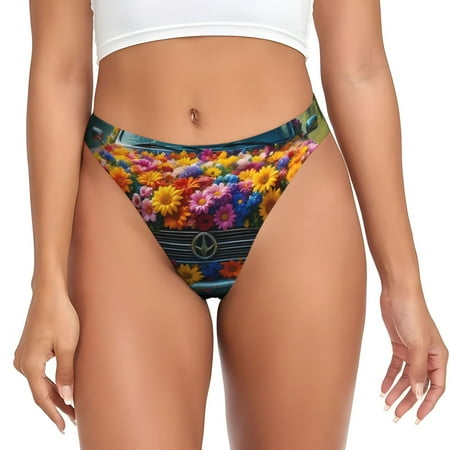 Rateoe Flower Covered Vintage Car Pattern Seamless Women Underwear Thongs No Show Ladies Thong No Line Breathable Comfortable Panties Undies for Women-XX-Large