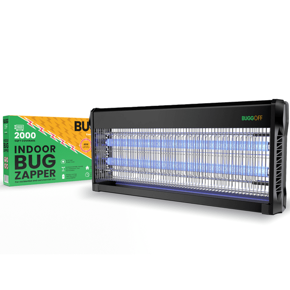 BUGGOFF Black Modern Indoor Electric Bug Zapper, 2000 SQFT Coverage, Hanging, Kills Mosquitoes, Gnats & Flys, with 2 Free Replacement Bulb