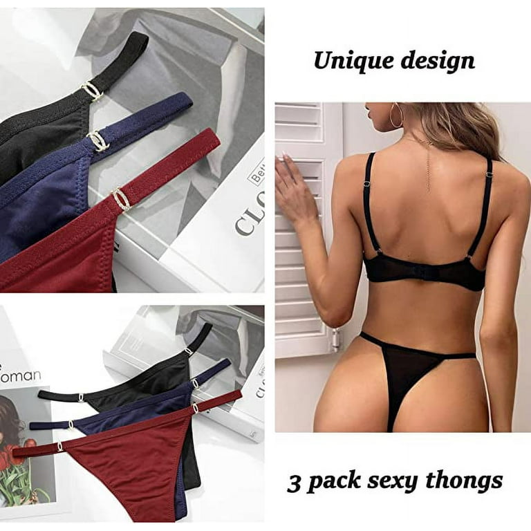 LEVAO Women Cotton Thongs Sexy Underwear G-String Panties Rhinestone T-Back  Tangas Low Rise Bikini 3 Pack S-XL 