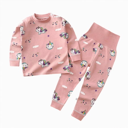 Girls Homewear Set Sleepwear Pajamas Long Sleeved Home Pattern Homewear Set Long Sleeved Pullover Shirt + Pants 4-5 Years Boy Girl Watermelon Red Dailywear Set
