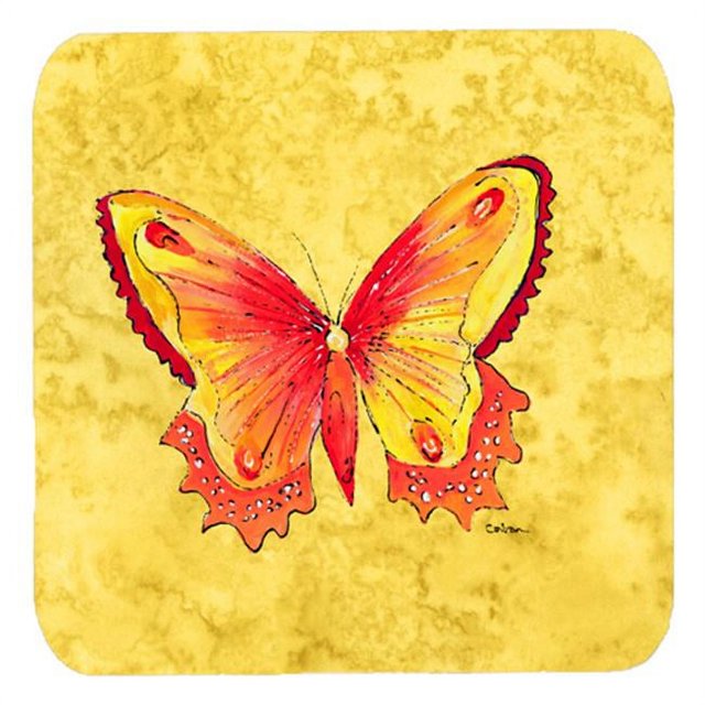 Carolines Treasures 8857FC Butterfly On Yellow Foam Coasters- Set Of 4