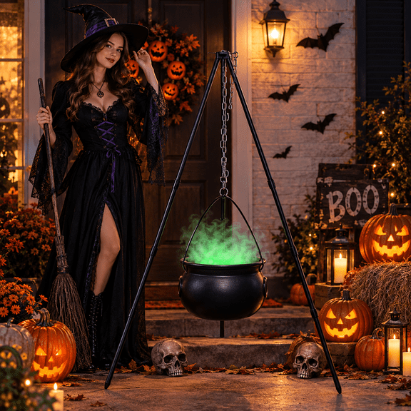 Witches Cauldron Outdoor, Cauldron Halloween Decor, Black Plastic Cauldron for Parties