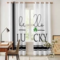 thumbnail image 4 of St. Patrick's Day Kitchen Curtains 96 Inch Length, Hello Lukcy Green Black Stripe Grommet Top Bedroom Living Room Curtains, Light Filtering Cafe Curtain Drapes 2 Panels Set 104''x96'', 4 of 9
