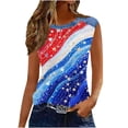 thumbnail image 6 of Womens Crewneck Waffle Knit Tanks 4th of July Gradient Star Flag Faux Denim Trim Tops Lounge Sleeveless Daily Blouses, 6 of 8