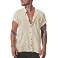 thumbnail image 1 of Txlixc - Camiseta informal de verano para hombre, color sólido, manga corta, cuello levantado, con botones Txlixc Casual, 1 of 9