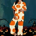 thumbnail image 2 of Tnhcen Women's Halloween Pajama Set Cute Pumpkin Print Short Sleeve Button Up Elastic Waist 2-Piece Comfortable Sleepwear S-3XL Orange, 2 of 5