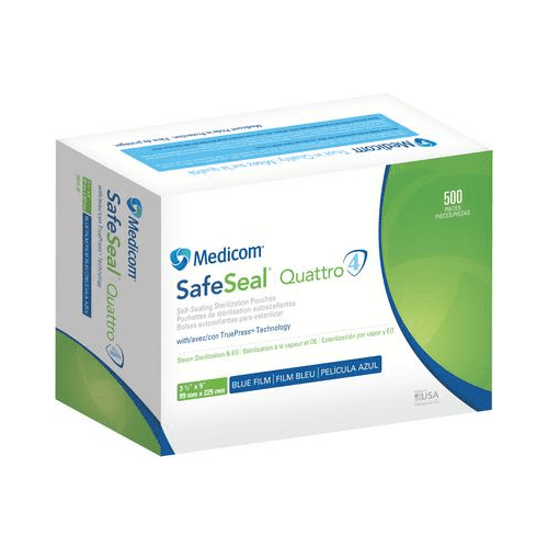 Medicom 88010-4B SafeSeal Quattro Sterilization Pouches 3.5 X 9 500/Bx