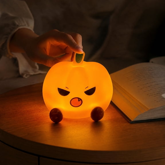 Halloween Pumpkin Night Light Bedside Lamp with Warm LED for Seasonal and Holiday Decor,Battery Powered(Included)
