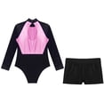 thumbnail image 4 of YONGHS Leotards for Girls Glitter Long Sleeve Gymnastics with Booty Shorts Bottoms Outfits Tracksuit Pink&Black 10, 4 of 7