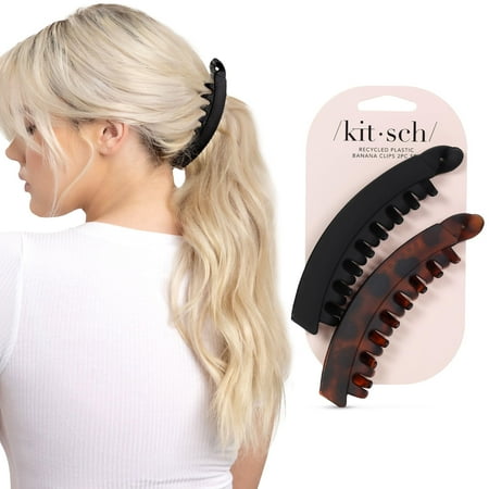 Kitsch Banana Clip - Secure & Sturdy Grip Banana Clips for Women | No Crease, Durable Hair Accessories for Women | Great for Stylish Ponytails & Updo - Black & Brown, 2 Pcs