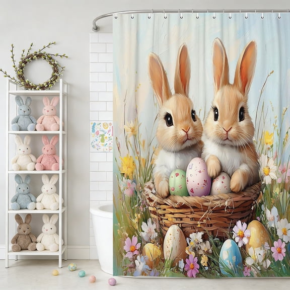HKEJIAOI Easter Shower Curtain, Waterproof Polyester Bathroom Linen No-Drill Installation, 47x71 Inches for Hotel Bathroom Decor