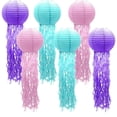 thumbnail image 1 of 6 Pcs Paper Lanterns Hanging Jelly Fish Paper Lanterns Long Tassels Solid Color Mermaid Theme Party Sea Ocean Animal Birthday Decorations Baby Shower Baby Room Decor, 1 of 10