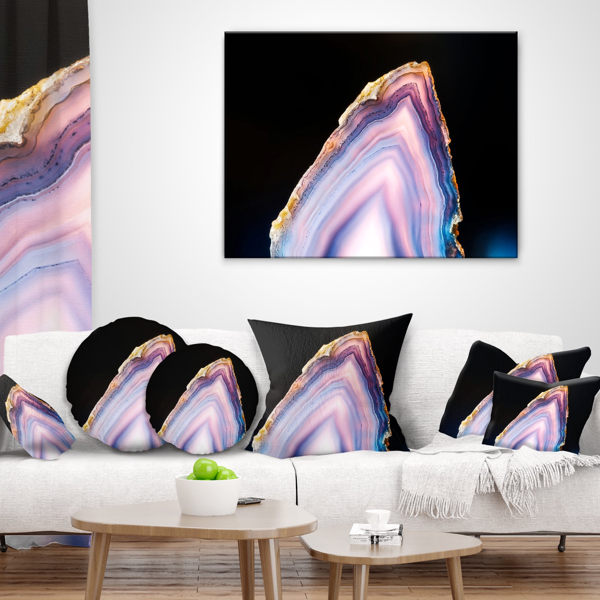 Designart Beautiful Slice of Agate on Black - Abstract Throw Pillow - 18x18