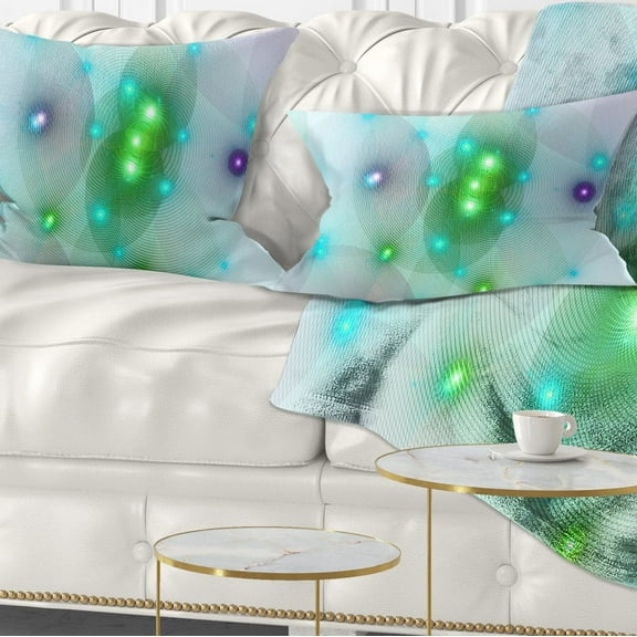 Designart Green Fractal Lights in Fog - Abstract Throw Pillow - 12x20