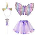 thumbnail image 1 of TRKIYQC Juego de accesorios para disfraz de cosplay para niñas y niños, falda colorida de retazos de malla morada + alas + aro de pelo de unicornio + palo de hadas para regalo de cumpleaños TRKIYQC artístico, 1 of 10