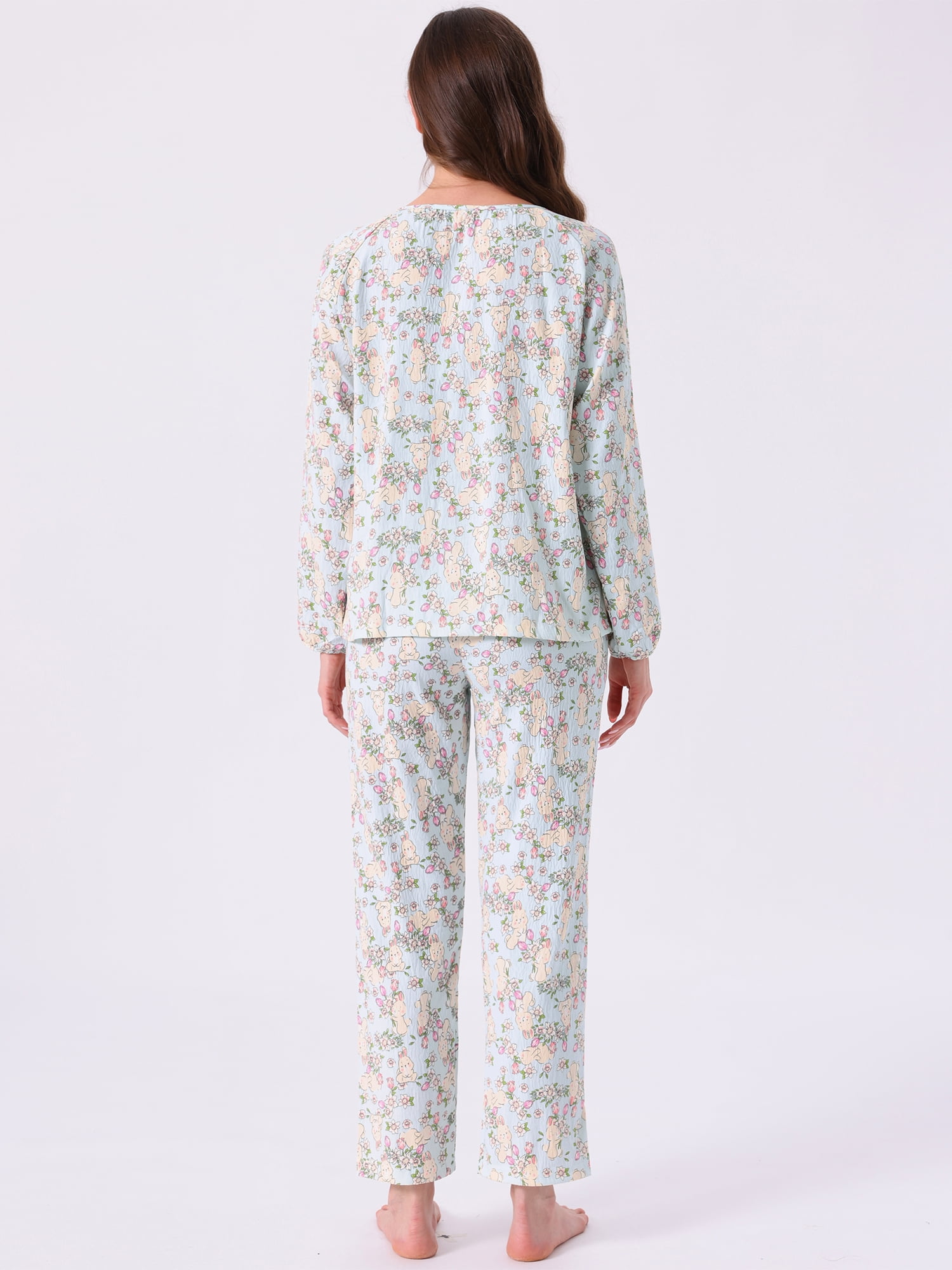 DARING DIVA Pajamas Long Sleeves Cotton Button Down U Neck Set S White Floral