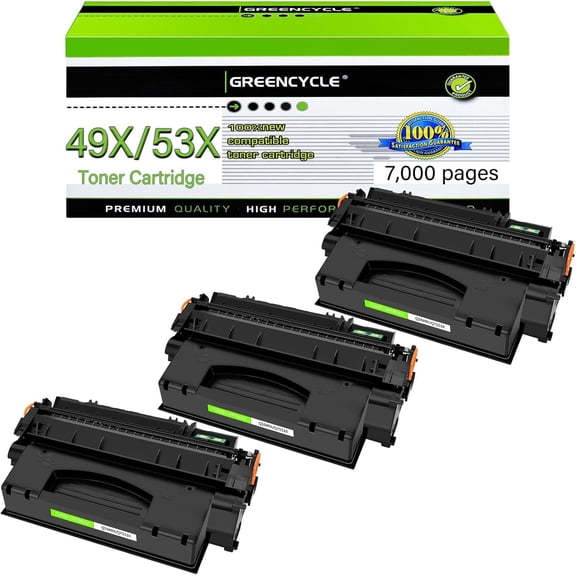 GREENCYCLE 3 Pack Compatible for HP 53X Q7553X 49X Q5949X Black Toner Cartridge Replacement with 1320 1320n 1320nw 3390 3392 M2727nf P2015dn P2015 P2014 P2010 Printer