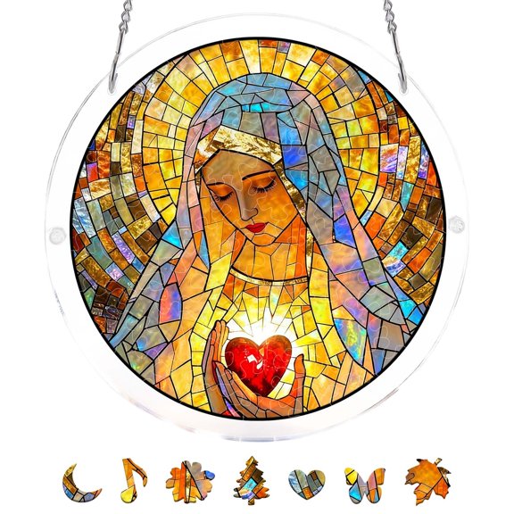 DIY Acrylic Puzzle Sun Catcher Window Hanging Ornament With Metal Chain For Home Decor F