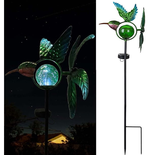 Luces solares para jardín al aire libre, colibrí giratorio, estacas solares para jardín, luz decorativa, luz de camino para decoración de patio, color verde