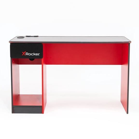 X Rocker Carbon-Tek Gaming Desk with LED, Gray/Red
