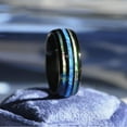 thumbnail image 2 of Natural Abalone Shell Blue Opal Men's Black Tungsten Ring, Size 8, 2 of 4