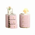 thumbnail image 5 of 2 Set Upholstered Nightstand with 3 Drawers, Round Bedside Table with Metal Handles,Marbling Stickers Top Night Table for Bedroom, Fully Assembled Except Handles, Pink, 5 of 14