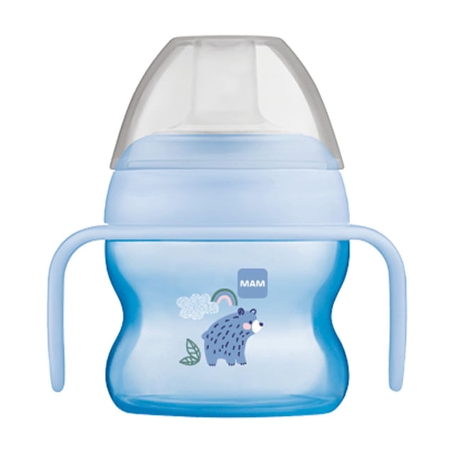 MAM Starter Cup (1 unidad), MAM Sippy Cup, vaso para beber con boquilla extra suave antiderrames y asas antideslizantes, para niños de 4 meses o más, cinco onzas, azul