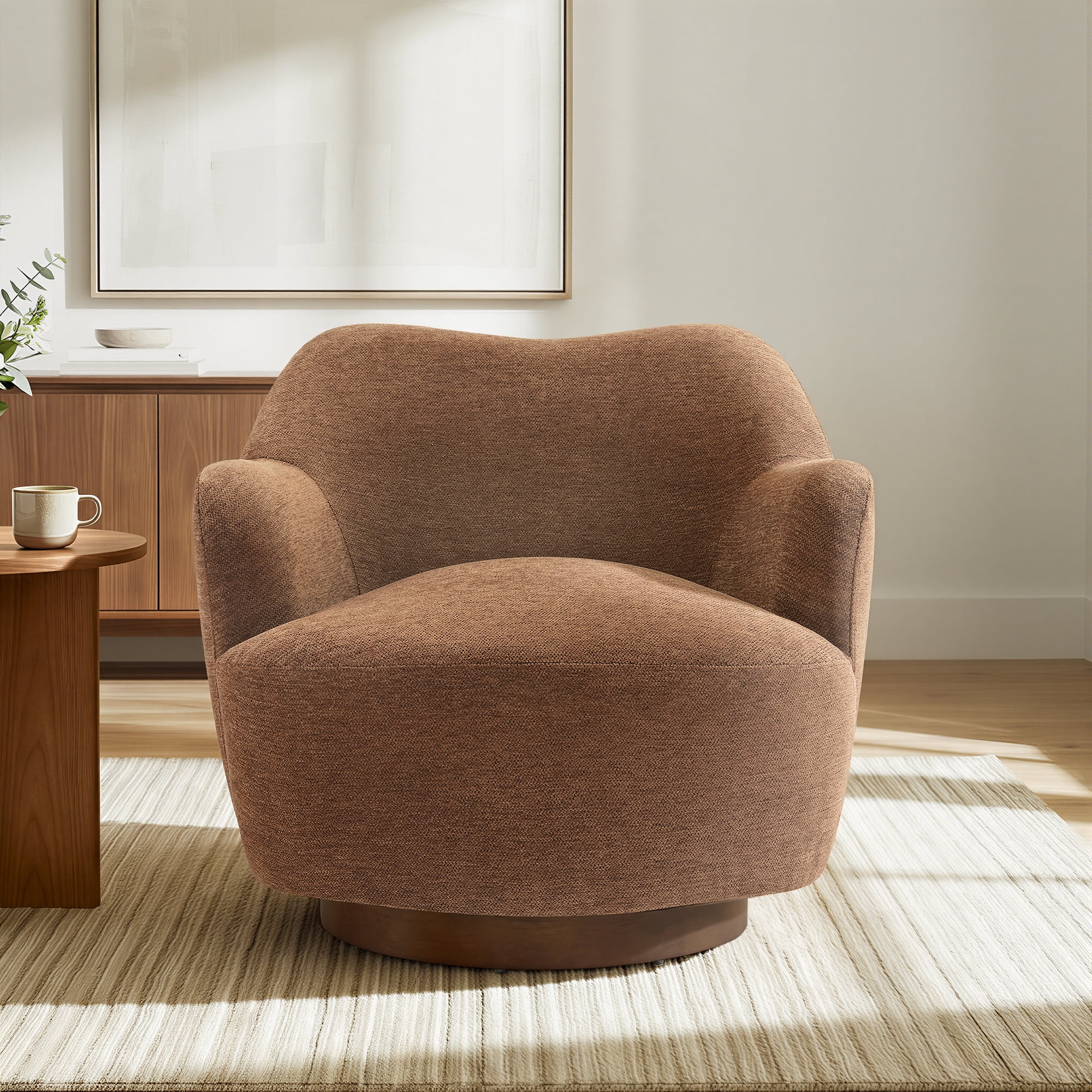 Spruce & Spring Swivel Accent Chair, Upholstered Barrel Armchair for Living Room Bedroom Reading Nook, Terracotta