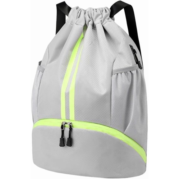 Sports Drawstring Backpack - String Swim Gym Bag with Shoes Compartment and Wet Proof Pocket for Women&Men