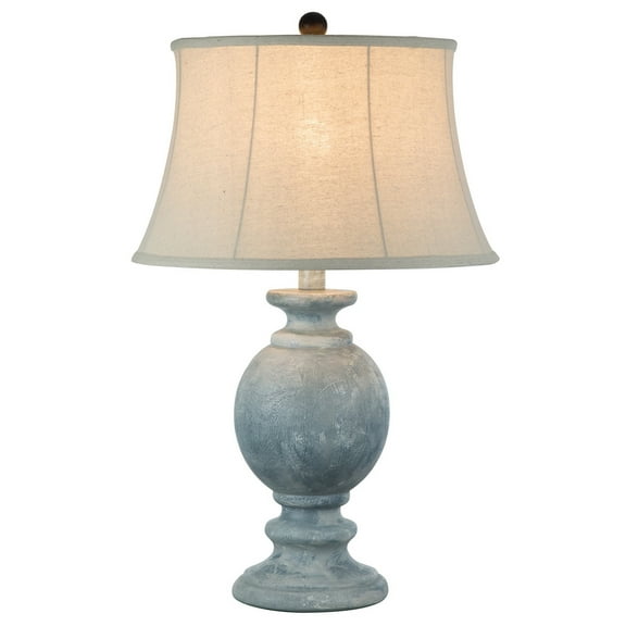 Hiel 29 Inch Hydrocal Table Lamp, Empire Shade, Vintage Light Blue Urn Base- Saltoro Sherpi