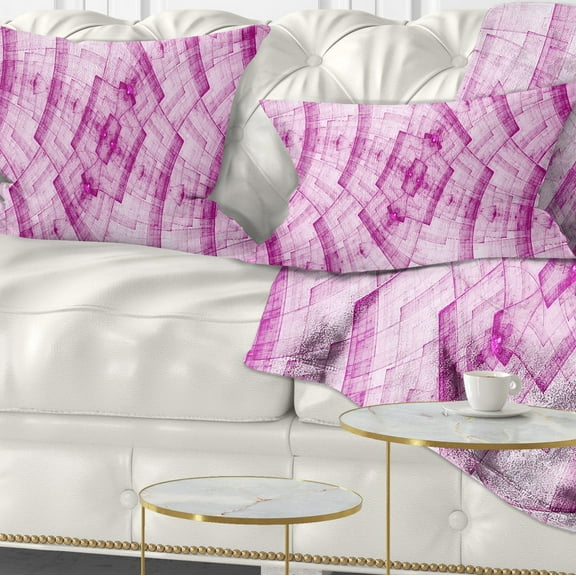 Designart Light Pink Psychedelic Fractal Metal Grid - Abstract Throw Pillow - 12x20