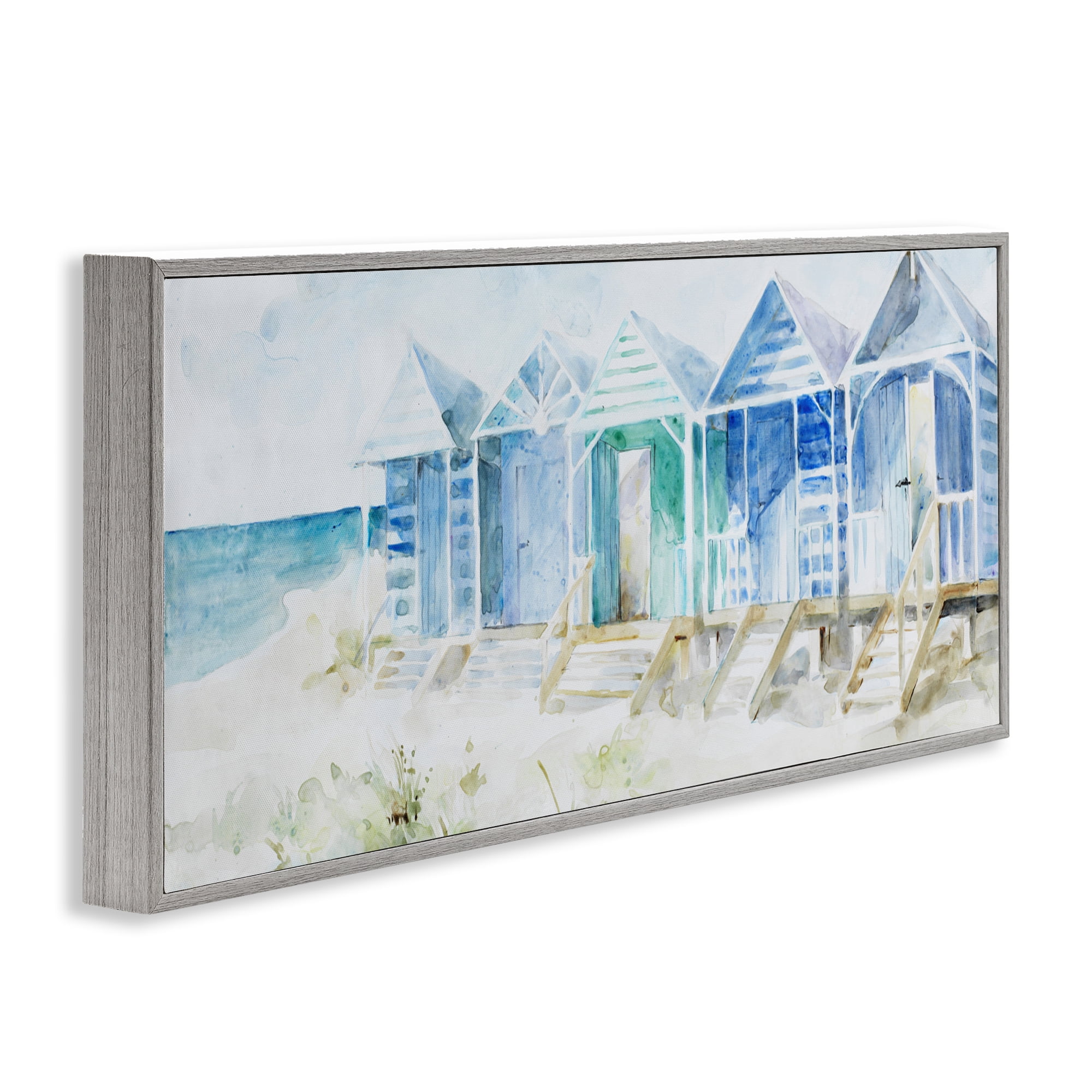 Stupell Industries Beach Cabins in a Row Gray Framed Giclee Art, design by Lorenzo Collective