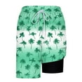 thumbnail image 4 of ZCFZJW Summer Mens Swimming Trunks 2 in 1 Quick Dry Bathing Suit Tropical Palm Tree Printed Drawstring Elastic Waist Beach Board Shorts with Pockets Green L, 4 of 6