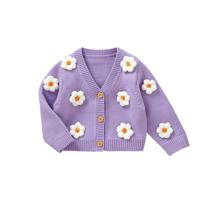 

Mioliknya Baby Girl Cardigan Long Sleeve V Neck Button Closure Flower Sweater