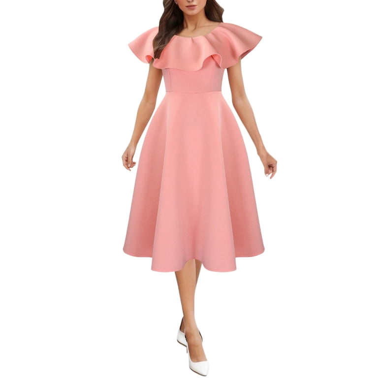 ASFGIMUJ Women's Retro Country Elegant Dress Lace Prom Party Dress Banquet  Dress Pink Pink M - Walmart.com