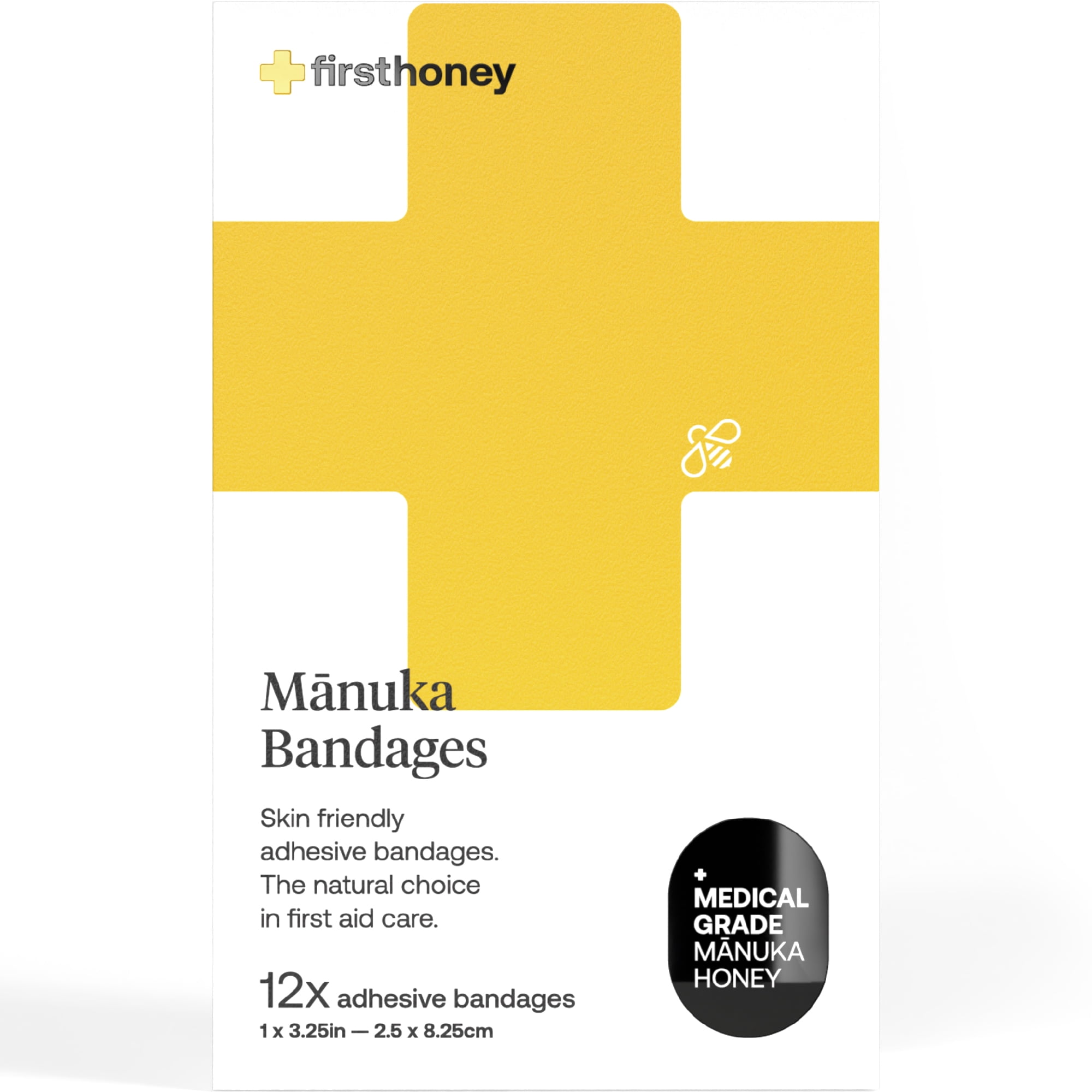First Honey Manuka Bandages, Sterile Adhesive Pads, Antibiotic Free Wound Dressings, 12 Ct